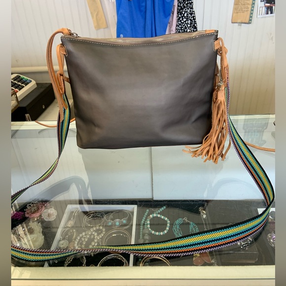 Consuela Gray Crossbody with Colorful Stripe Strap and Tan Accents - Picture 4 of 9